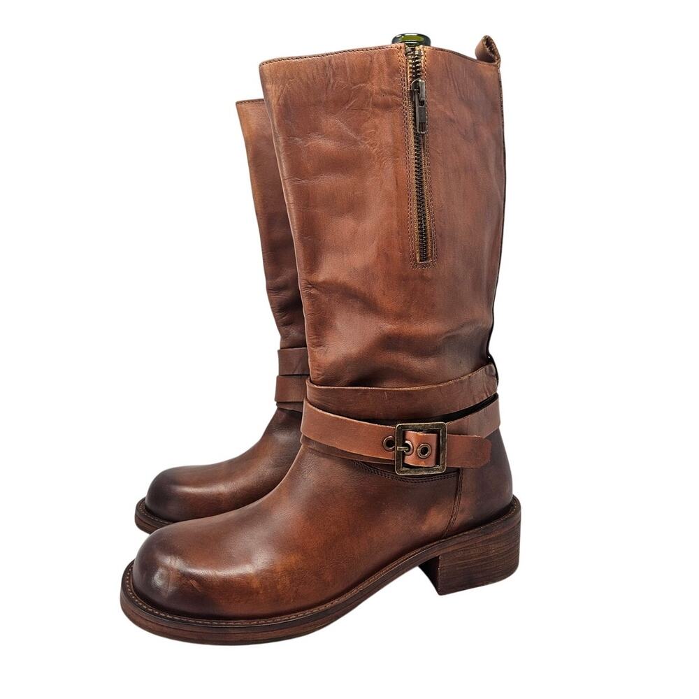 NEW Vintage Foundry 8 Brown Leather Boho Western Biker Boot Cognac Casual